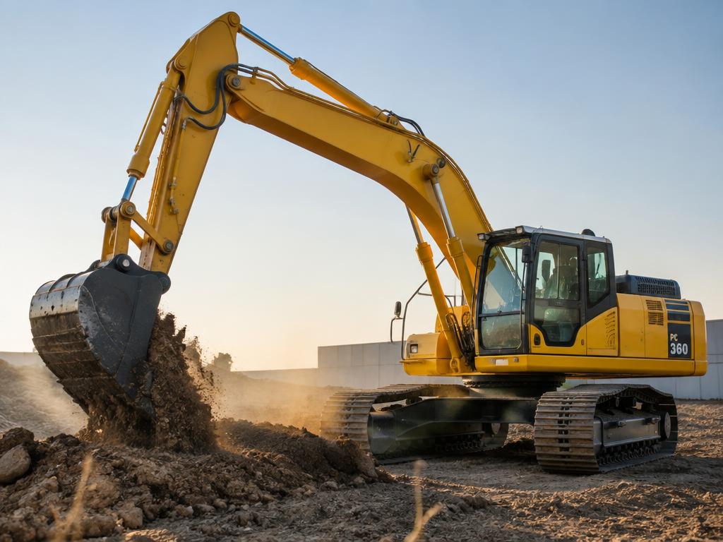 Hydraulic excavator moving earth on a construction site